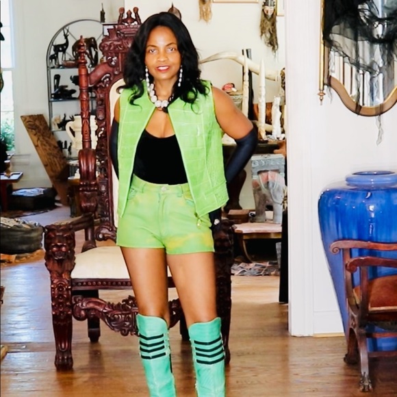 Designer Maxima Genuine Alligator green vest coat jacket S-M 2-6/8 - Picture 9 of 16